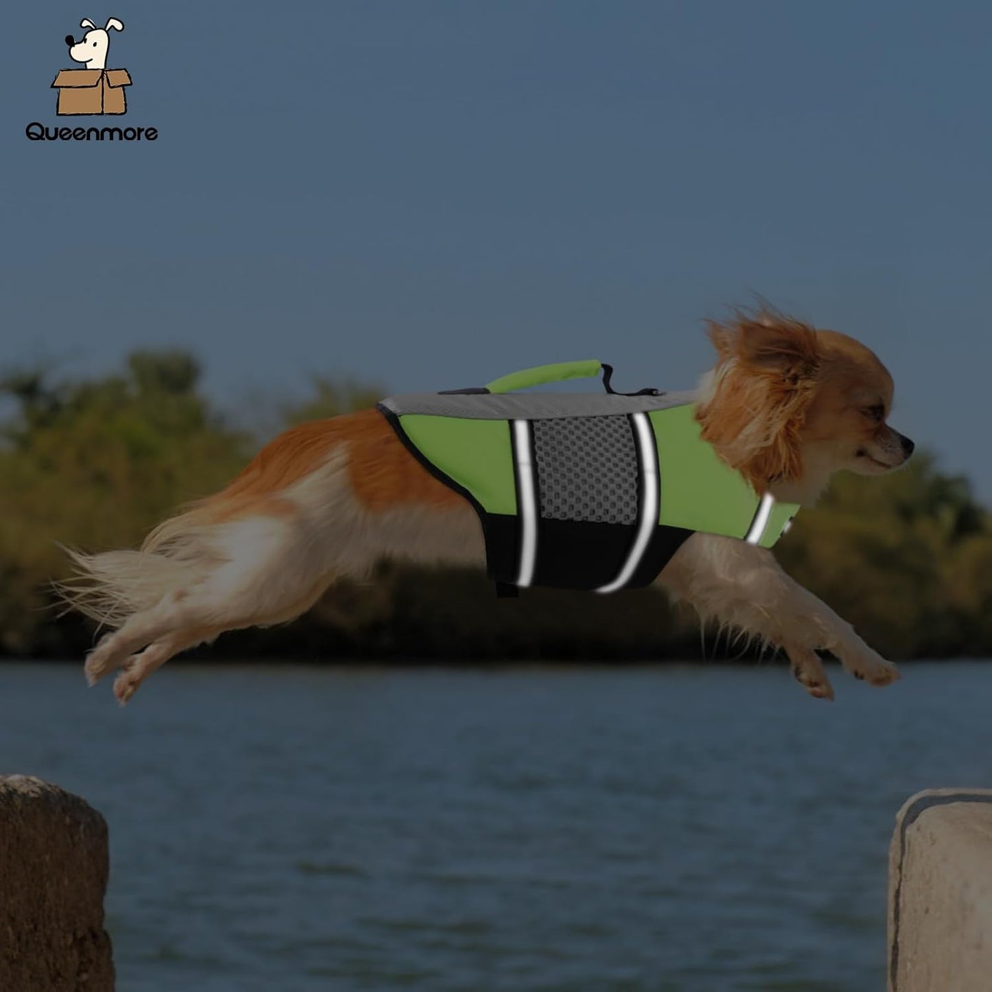 Dog Life Jacket Small Float Vests for Swimming Boating Kayaking Mediumn Puppy Dogs Cats Neoprene Life Preserver Pet Water Lifesaver Lightweight Reflective Green,L