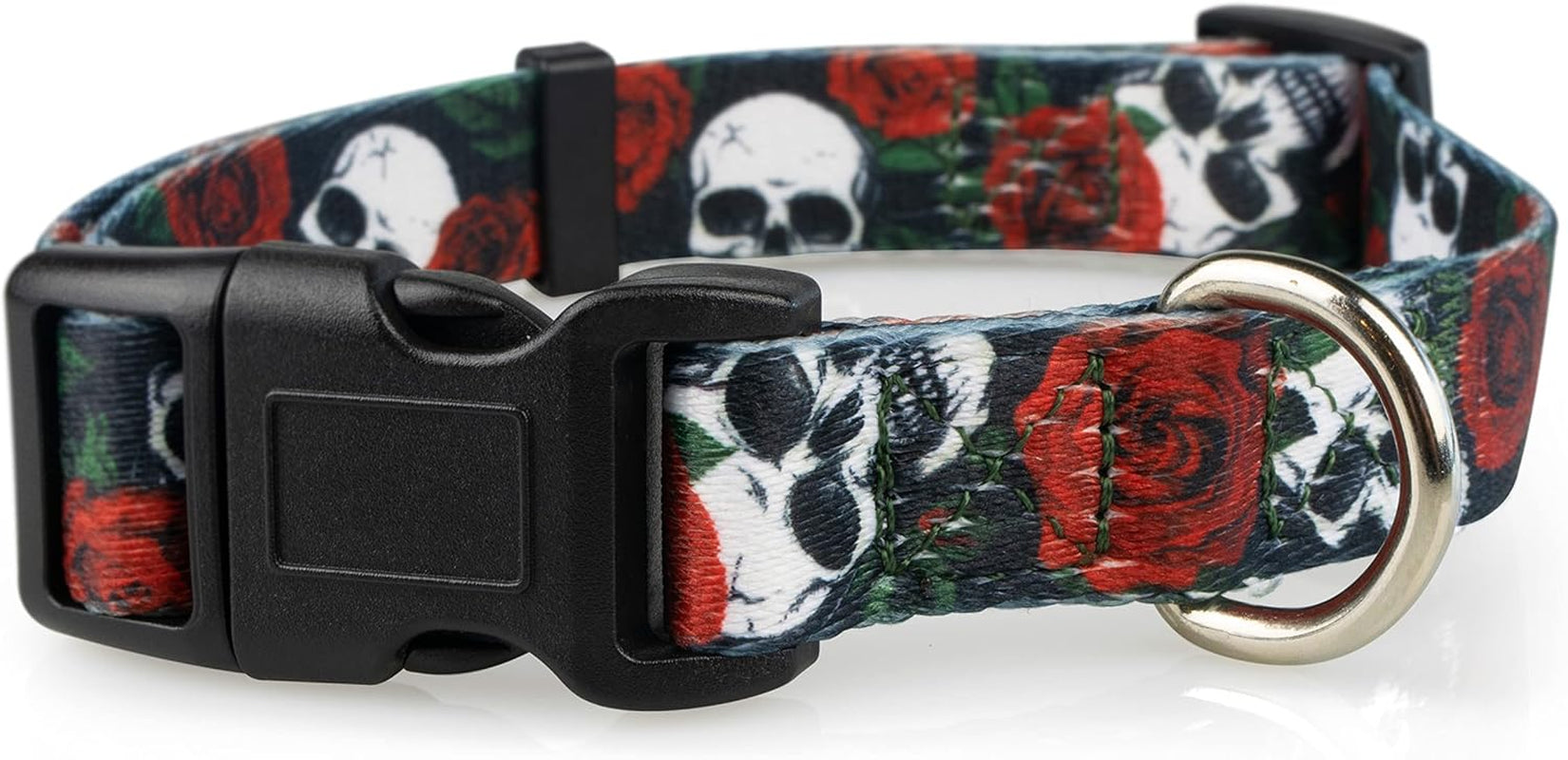 Skulls and Roses Dog Collar for Large Dogs, Boy or Girl Dog Collar with Flowers and Skulls, Large