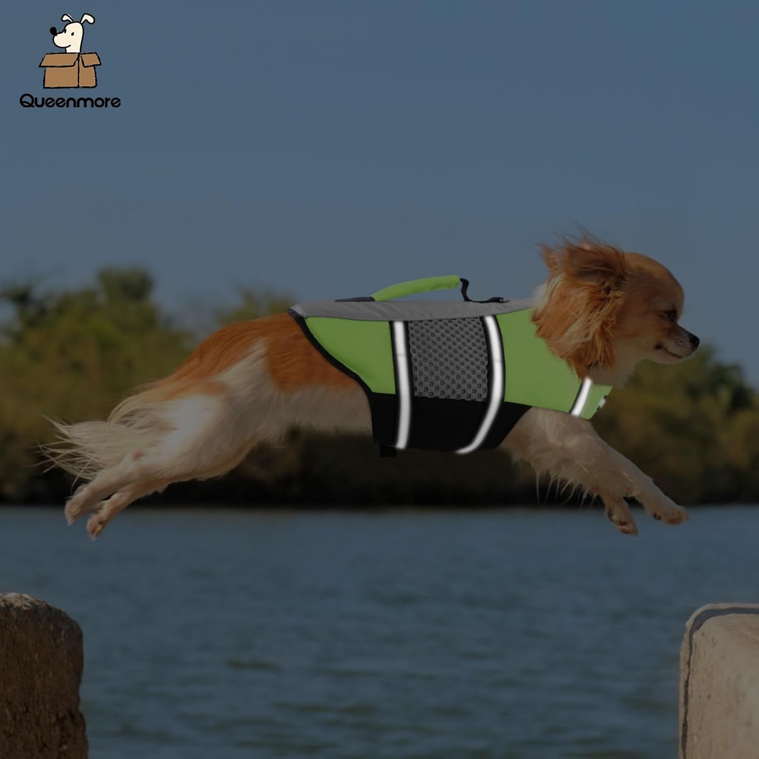 Dog Life Jacket Small Float Vests for Swimming Boating Kayaking Mediumn Puppy Dogs Cats Neoprene Life Preserver Pet Water Lifesaver Lightweight Reflective Green,L