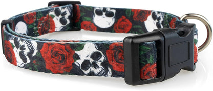 Skulls and Roses Dog Collar for Large Dogs, Boy or Girl Dog Collar with Flowers and Skulls, Large